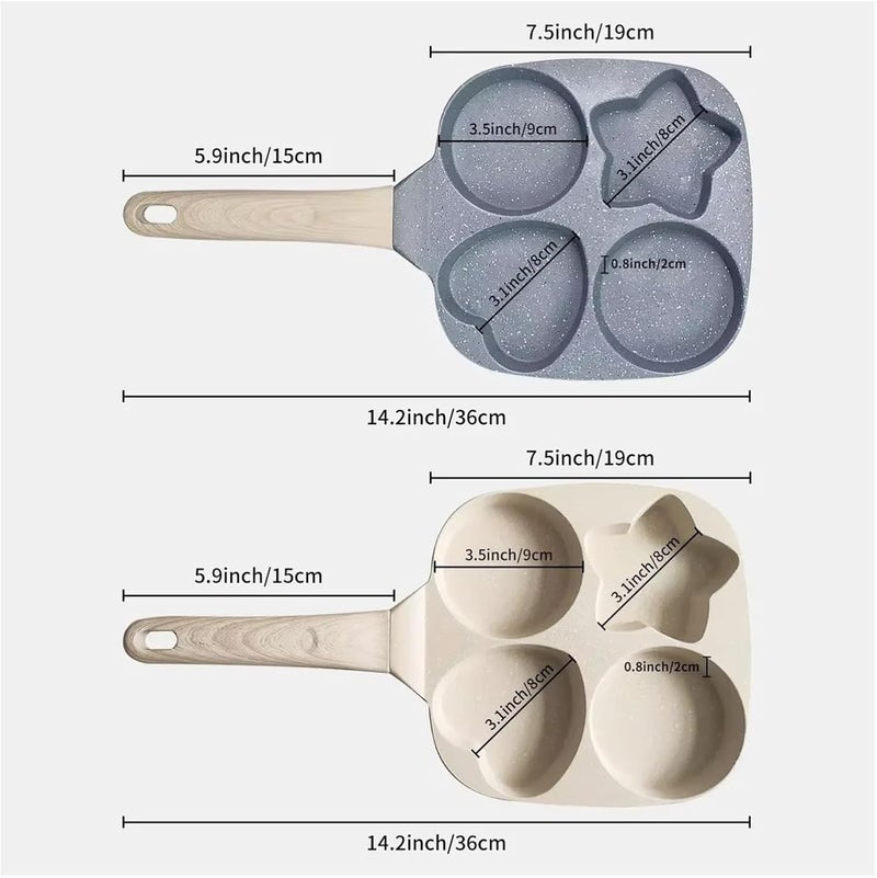 4 Holes Egg Frying Pan Thicken Steak Baking Burger Breakfast Maker Cookware Skilet Creative Heart Round Star Shape Kitchen Tools(Beige) - Image 4