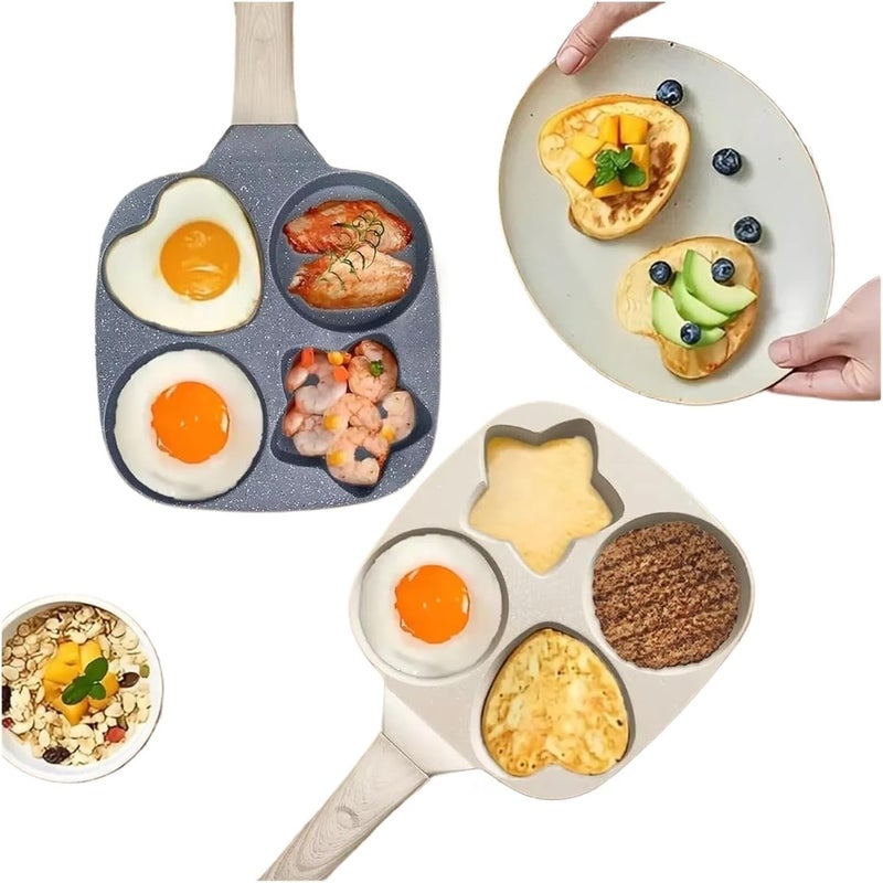 4 Holes Egg Frying Pan Thicken Steak Baking Burger Breakfast Maker Cookware Skilet Creative Heart Round Star Shape Kitchen Tools(Beige) - Image 3