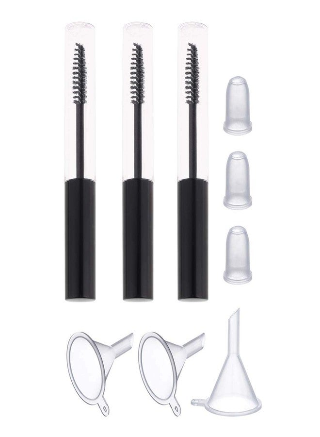 Gugzy 10ml Empty Plastic DIY Mascara Tube Eyelash Cream Wand Container Bottle Vials With Brush with Plugs | Funnels for Castor Oil | Eyelash Growth Makeup Containers (3 Pieces Black with Fennels) - Image 1