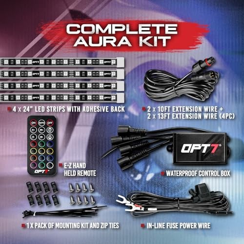 OPT7 Aura Wheel Well RGB Lights with Remote Control, Multicolor Tire Rim Lights for Cars Trucks Vans SUVs Motorcycles, Smart Color LED Lighting Kit, 4 pc 24 Inches Waterproof Strips, 12V - Image 5