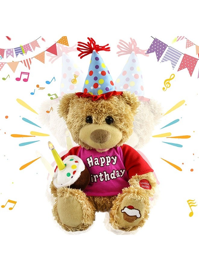 عيد ميلاد دب تيدي التفاعلية الحيوانات المحشوة الكهربائية الغناء الموسيقى لعبة بلش مع الكعكة، شمعة التوهج دب تيدي هدايا للأطفال البنات الأولاد عيد ميلاد - Image 1