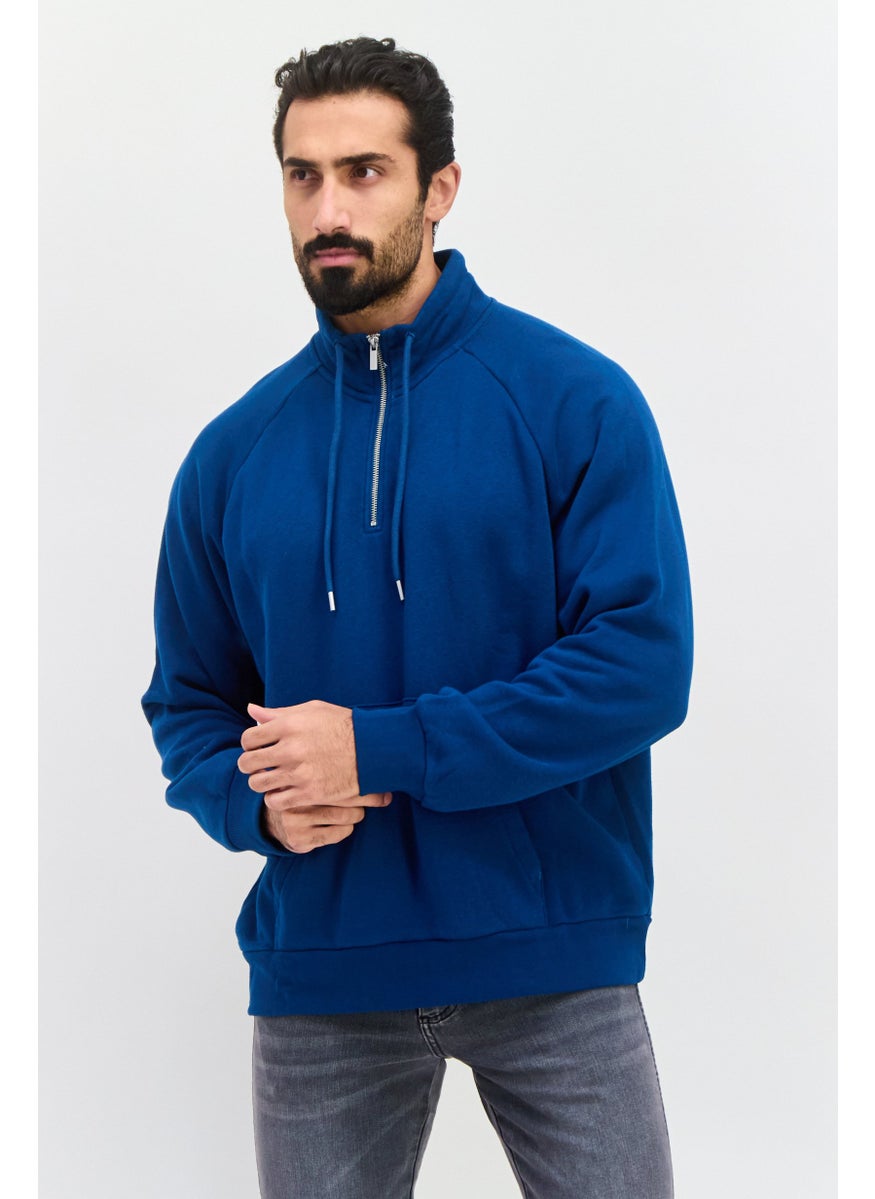 ESPRIT - Men High Neck Long Sleeves Solid Sweatshirts, Blue - Image 1