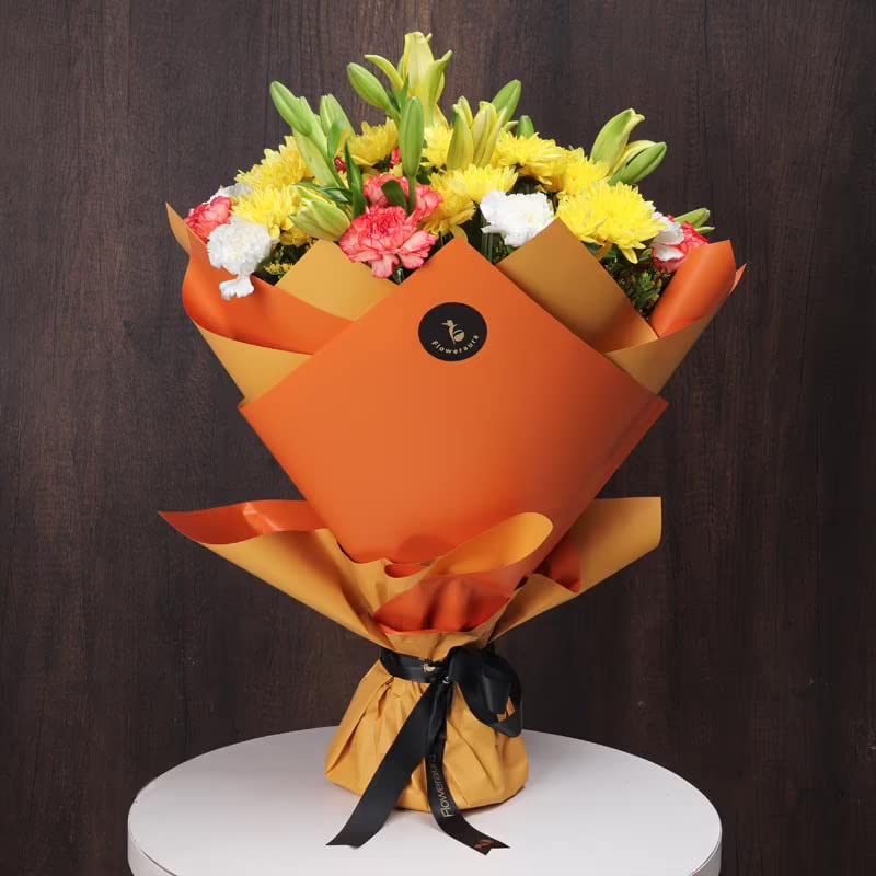 Floweraura FlowerAura Fresh Live Flower Bouquet of 15 Carnations 4 Daisy 4 Lilies Flowers For Birthday Gift Anniversary Gift Wedding Gift Farewell Gift Gift For Special Occasions Same Day Delivery  - Image 4