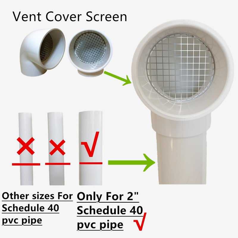 غطاء تنفيس PVC 1 قطعة 90 درجة لـ 2 بوصة جدول 40 غطاء إنهاء PVC غطاء فتحة التهوية للفرن الدائري أنبوب PVC من الفولاذ المقاوم للصدأ غطاء فتحة التهوية لا يتطلب تركيب غطاء أو كوع PVC - Image 3