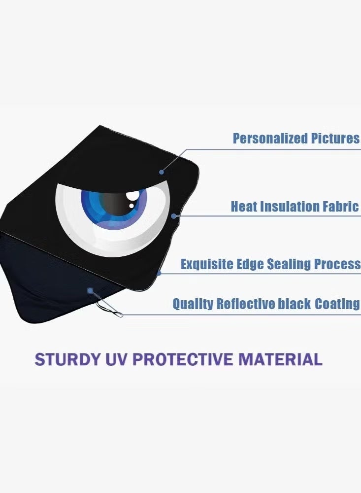 Car Windshield Sun Shade, Car Sun Shade Funny Car Eyes Sun Visor for Car Front Windshield, Foldable with Storage Pouch,UV Protection Keep Vehicle Cooler 150cm*70cm -Blue - Image 5