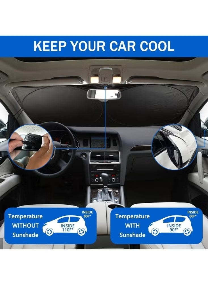 Car Windshield Sun Shade, Car Sun Shade Funny Car Eyes Sun Visor for Car Front Windshield, Foldable with Storage Pouch,UV Protection Keep Vehicle Cooler 150cm*70cm -Blue - Image 4