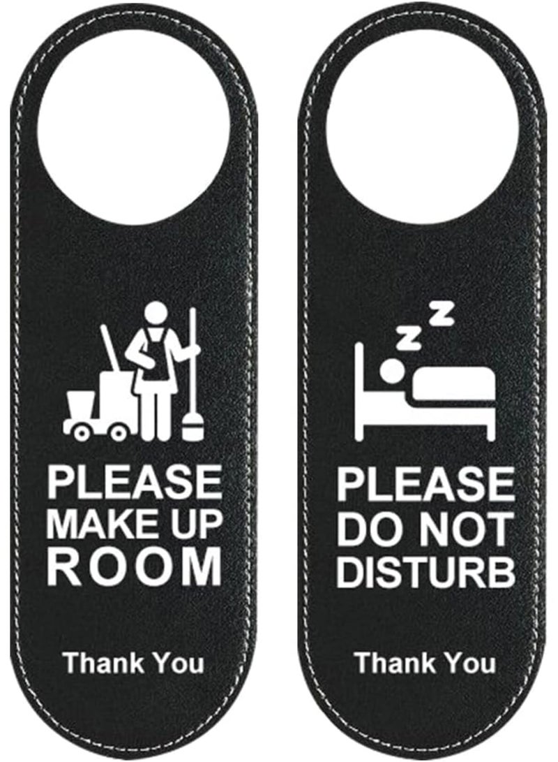 Barakah لا تزعج علامة الباب، علامة جلدية مزدوجة الجوانب مع تركيب سهل، يرجى عدم الإزعاج ورسالة ترحيب، مثالية للخصوصية ومنطقة الهدوء - مكتب منزلي فندق (2 قطعة، أسود) - Image 1