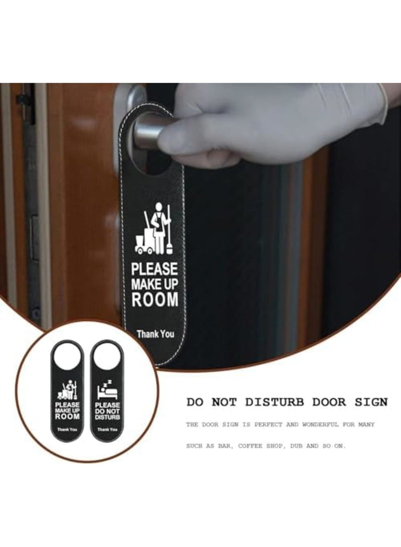 Barakah لا تزعج علامة الباب، علامة جلدية مزدوجة الجوانب مع تركيب سهل، يرجى عدم الإزعاج ورسالة ترحيب، مثالية للخصوصية ومنطقة الهدوء - مكتب منزلي فندق (2 قطعة، أسود) - Image 2
