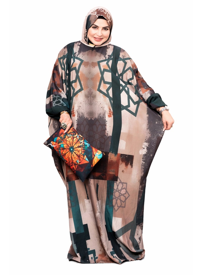 SATR HIJABI Elegant Earth Tone Printed Isdal – Modern Modest Prayer Wear for Women - Image 1