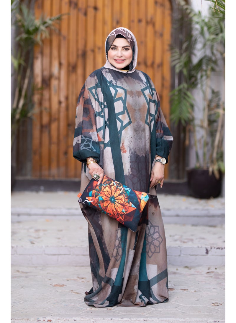 SATR HIJABI Elegant Earth Tone Printed Isdal – Modern Modest Prayer Wear for Women - Image 2