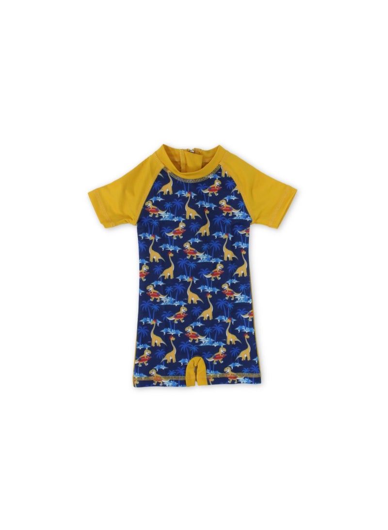 I.Wear Baby Boys Sunsuit One-Piece – Mustard with Dino Print - Image 1