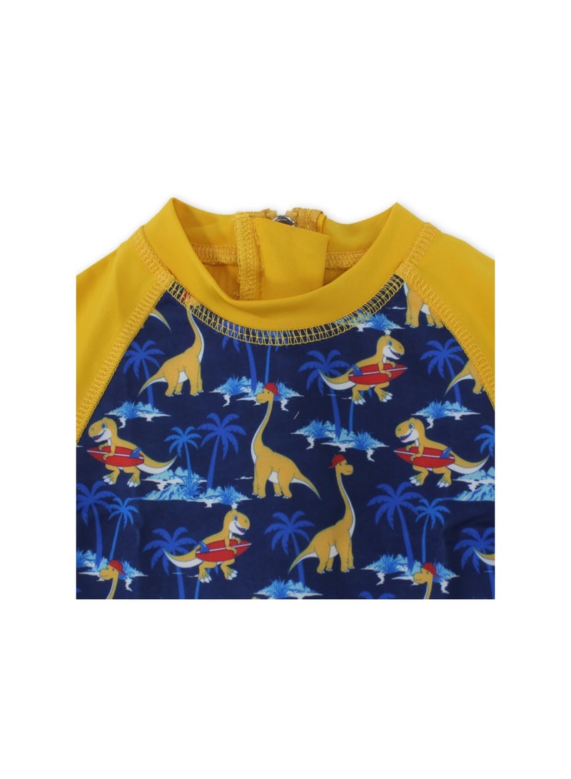 I.Wear Baby Boys Sunsuit One-Piece – Mustard with Dino Print - Image 3