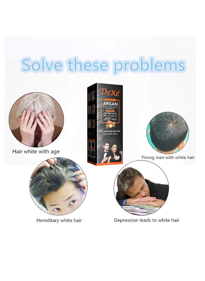 Dexe 420ml Argan Speedy Hair Color Shampoo 100% Grey and White Hair Coverage Long Lasting Deeply Nourishing and Anti Hair Fall Hair Color Shampoo Argan Hair Dry Color Shampoo Natural Black  - Image 4