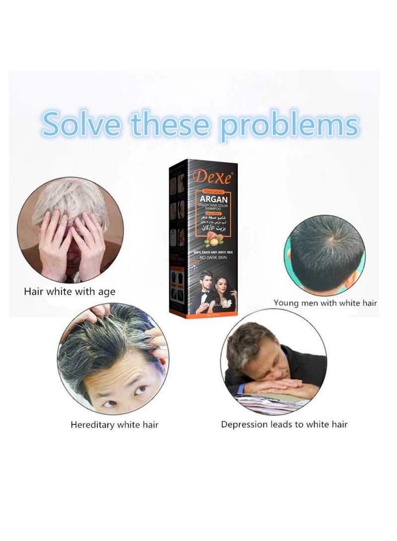Dexe 420ml Argan Speedy Hair Color Shampoo 100% Grey and White Hair Coverage Long Lasting Deeply Nourishing and Anti Hair Fall Hair Color Shampoo Argan Hair Dry Color Shampoo Natural Black - Image 2