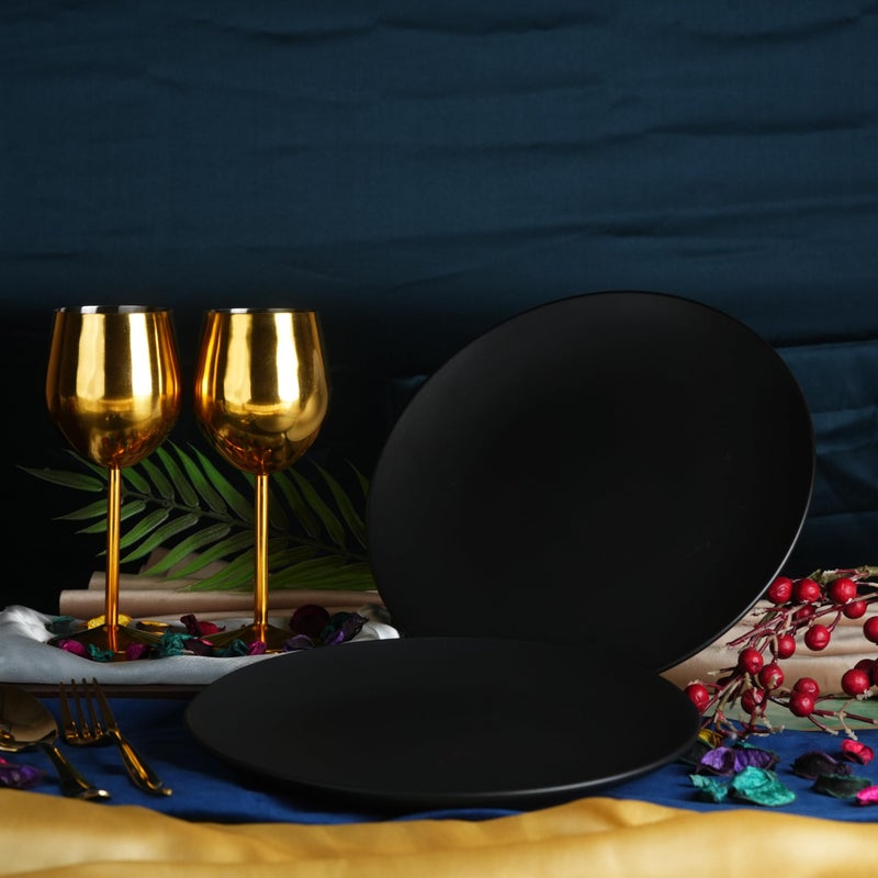 Caffeine Ceramic Handmade Stoneware Black Matte Quarter Plate 7 inch (Set of 4 Dishwasher & Microwave Safe) - Image 3