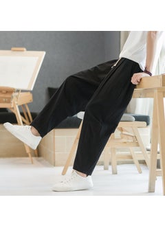 Mens Casual Linen Pants Spring Autumn Lightweight T22 black straight foot high quality