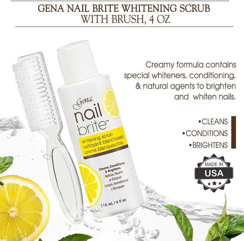 Gena Nail Brite Whitening Scrub with Brush - Cleans, Conditions & Brightens Nails, 4 oz - Image 2