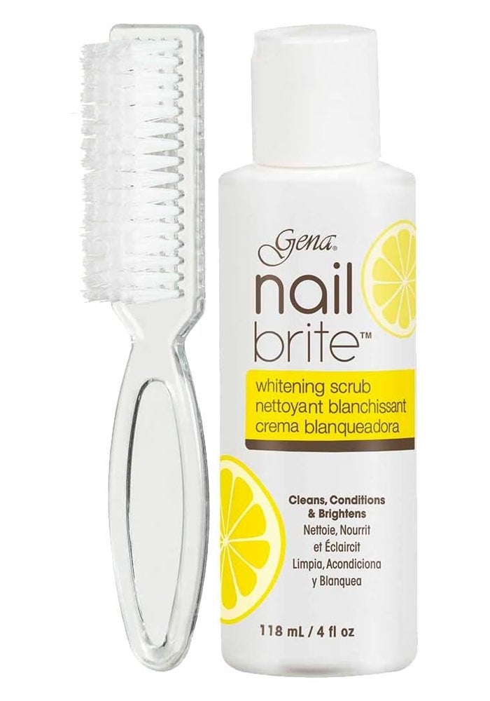Gena Nail Brite Whitening Scrub with Brush - Cleans, Conditions & Brightens Nails, 4 oz - Image 1