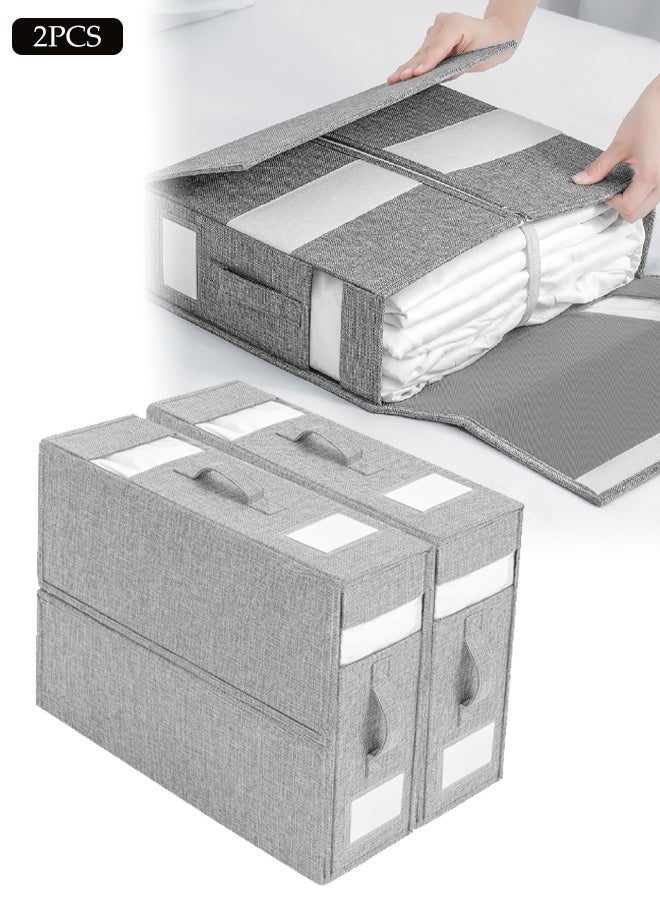 DUNISO 2PCS Foldable Bed Sheet Organizers and Storage，Foldable Sheet Organizer for Linen Closet, Sheets Set Folder Keeper with Clear Window，Bedding Folder Storage Box Container for Bedsheets, Duvet Covers, and Pillows (Gray) - Image 1