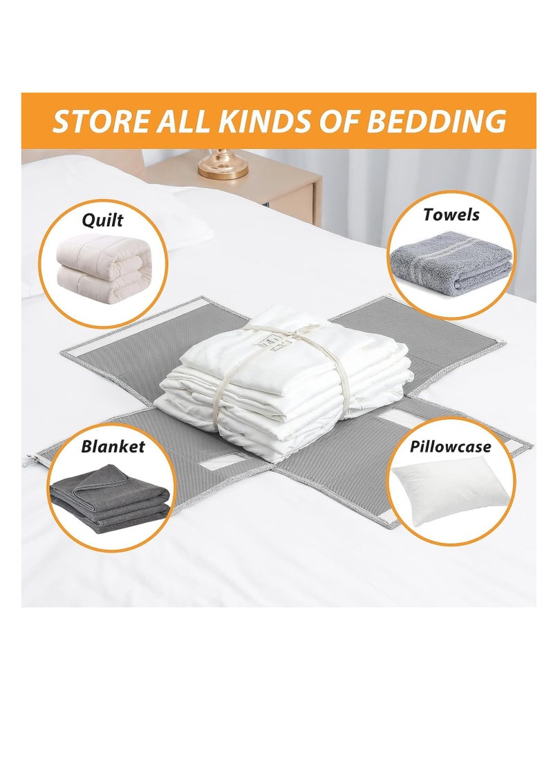 DUNISO - Bed Sheet Organizer and Storage, Foldable Sheet Set Organizer With Labeled Window Handle Zipper Grey Cube Portable Storage Box(Grey) - Image 1