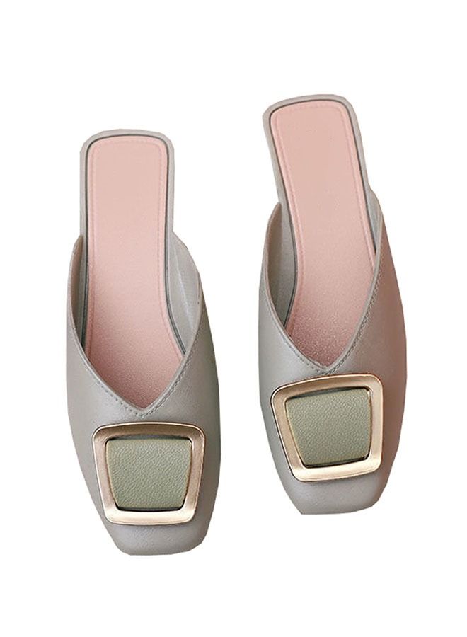ZCM-HAPPY Ladies Fashion Square Buckle Baotou Slippers Outdoor or Indoor Flat Heel Slipper