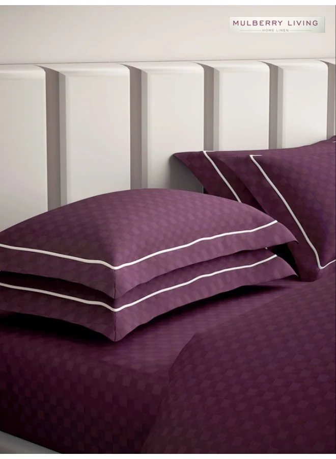 MULBERRY LIVING ملاءة سرير مسطحة مقاس كينج 100% قطن 300TC بنقشة Urban Grid (260x280 سم) مع 2 غطاء وسادة (50x75 سم) - لون خوخي