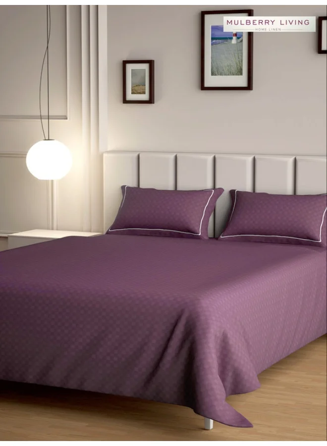 MULBERRY LIVING ملاءة سرير مسطحة مقاس كينج 100% قطن 300TC بنقشة Urban Grid (260x280 سم) مع 2 غطاء وسادة (50x75 سم) - لون خوخي