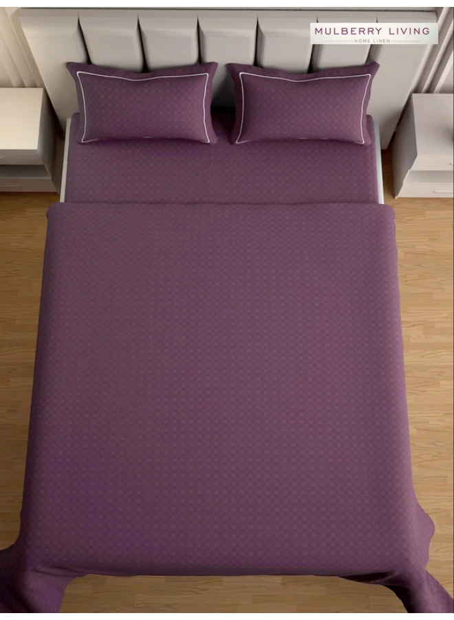MULBERRY LIVING ملاءة سرير مسطحة مقاس كينج 100% قطن 300TC بنقشة Urban Grid (260x280 سم) مع 2 غطاء وسادة (50x75 سم) - لون خوخي