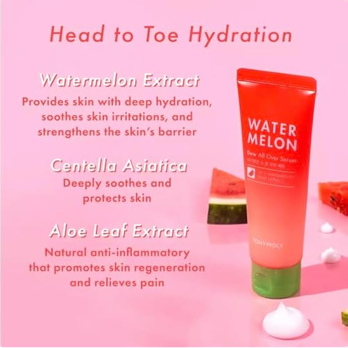 TONYMOLY Watermelon Dew All Over Body & Face Serum, Hydrating Serum for Glowing Skin, Korean Skincare, Watermelon Extract, Aloe Leaf Extract & Centella Asiatica, All Skin Types - Image 4
