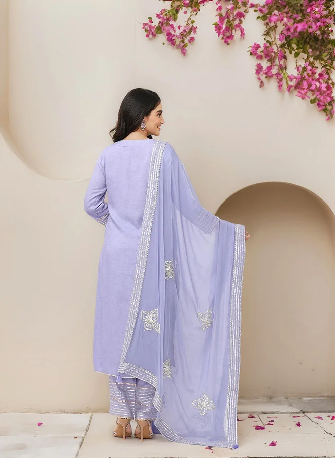 ISHIN  Ethnic Motifs Embroidered Pure Cotton Gotta Patti Kurta With Trousers & Dupatta for Women | Best Price UAE