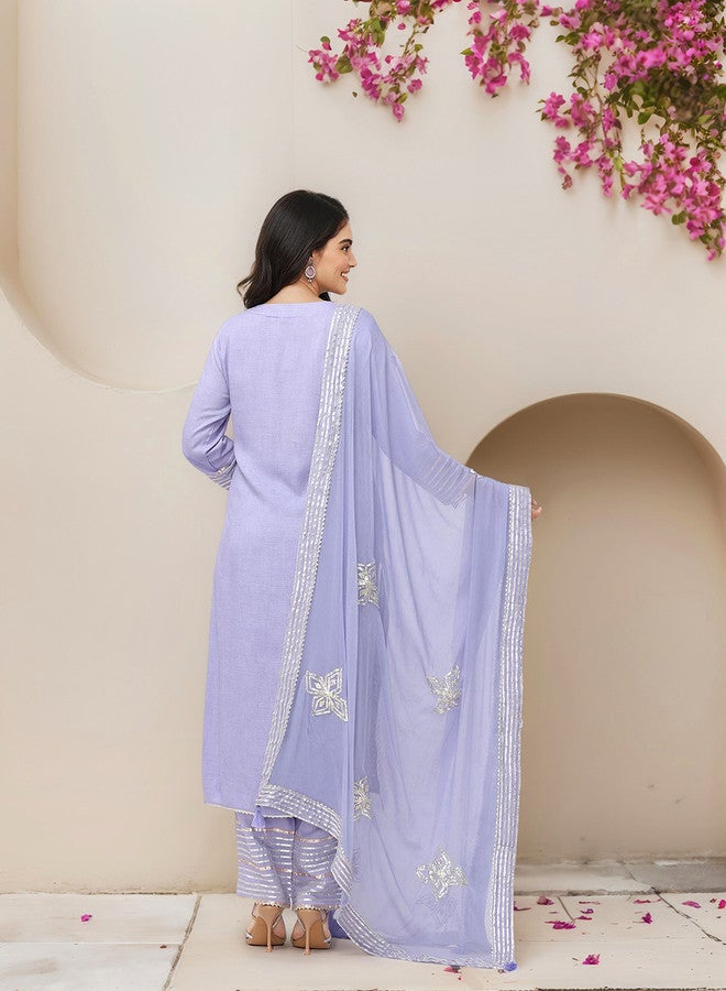 ISHIN Ethnic Motifs Embroidered Pure Cotton Gotta Patti Kurta With Trousers & Dupatta - Image 5