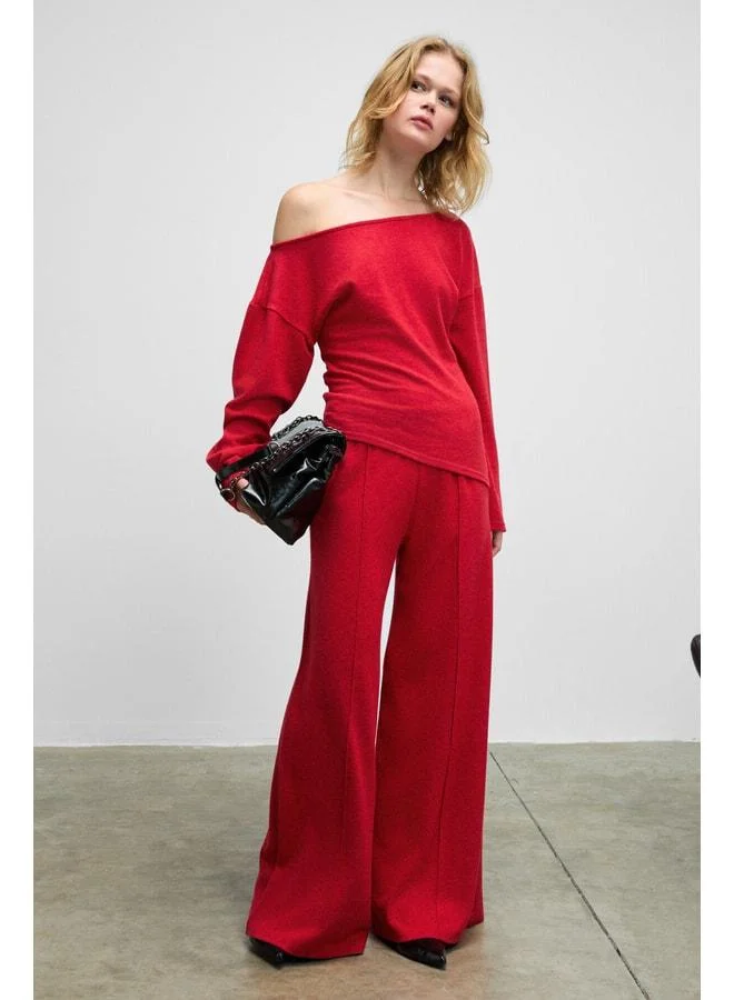 GRIMELANGE VELAN Women's Soft and Flexible Fabric Wide-Leg Red Sweatpants.