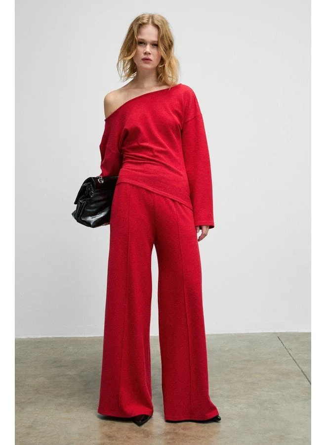 GRIMELANGE VELAN Women's Soft and Flexible Fabric Wide-Leg Red Sweatpants.