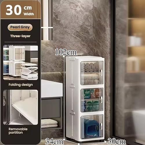 AYSIS 𝟑 𝐒𝐡𝐞𝐥𝐯𝐞𝐬 Multipurpose Plastic Storage Cabinet for Kitchen and Bathroom with Magnetic Doors & 360° Swivel Wheels | Suitable for Living Room, Bathroom, Kitchen, Office, Study - Image 2