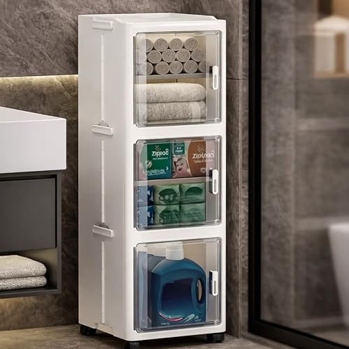 AYSIS 𝟑 𝐒𝐡𝐞𝐥𝐯𝐞𝐬 Multipurpose Plastic Storage Cabinet for Kitchen and Bathroom with Magnetic Doors & 360° Swivel Wheels | Suitable for Living Room, Bathroom, Kitchen, Office, Study - Image 1