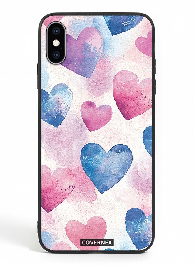 Covernex Apple iPhone Xs Protective Case Cover Printed Featuring Watercolor Soft Heart Pattern - Image 2