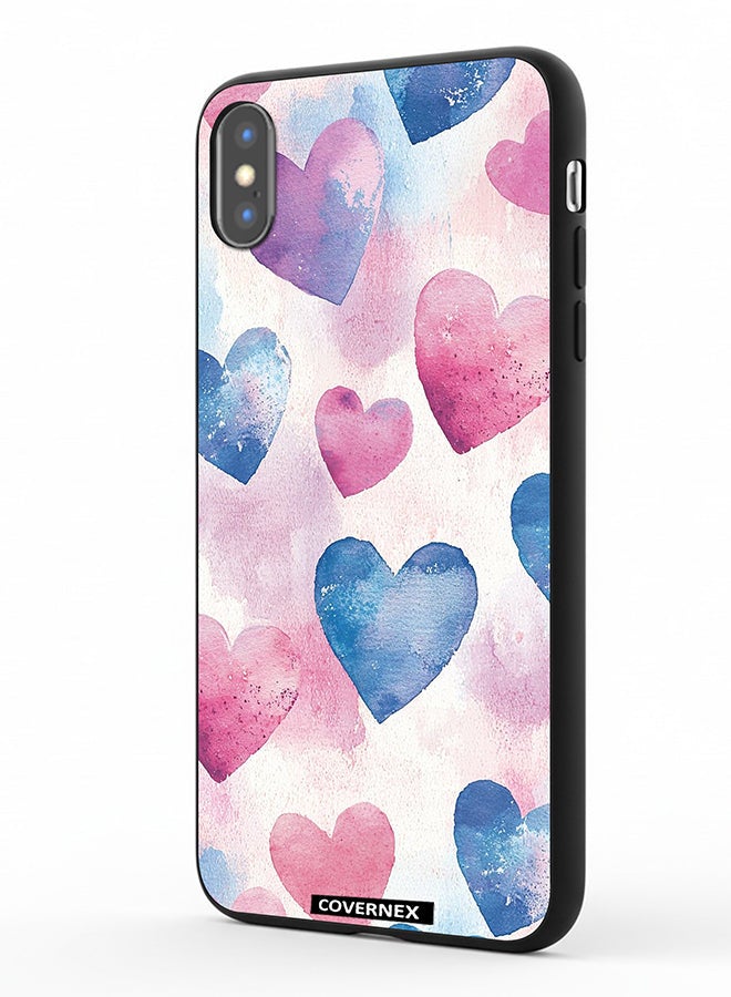Covernex Apple iPhone Xs Protective Case Cover Printed Featuring Watercolor Soft Heart Pattern - Image 1