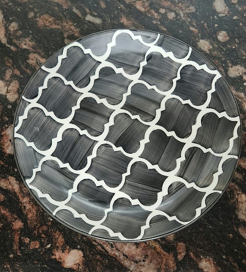 VolCraft Dinner Plates Ceramic Handpainted Set of 4 Ceramic Plates for Dinner with Black Umrao Pattern,Dinnerware Set Microwave and Dishwasher Safe - Image 4