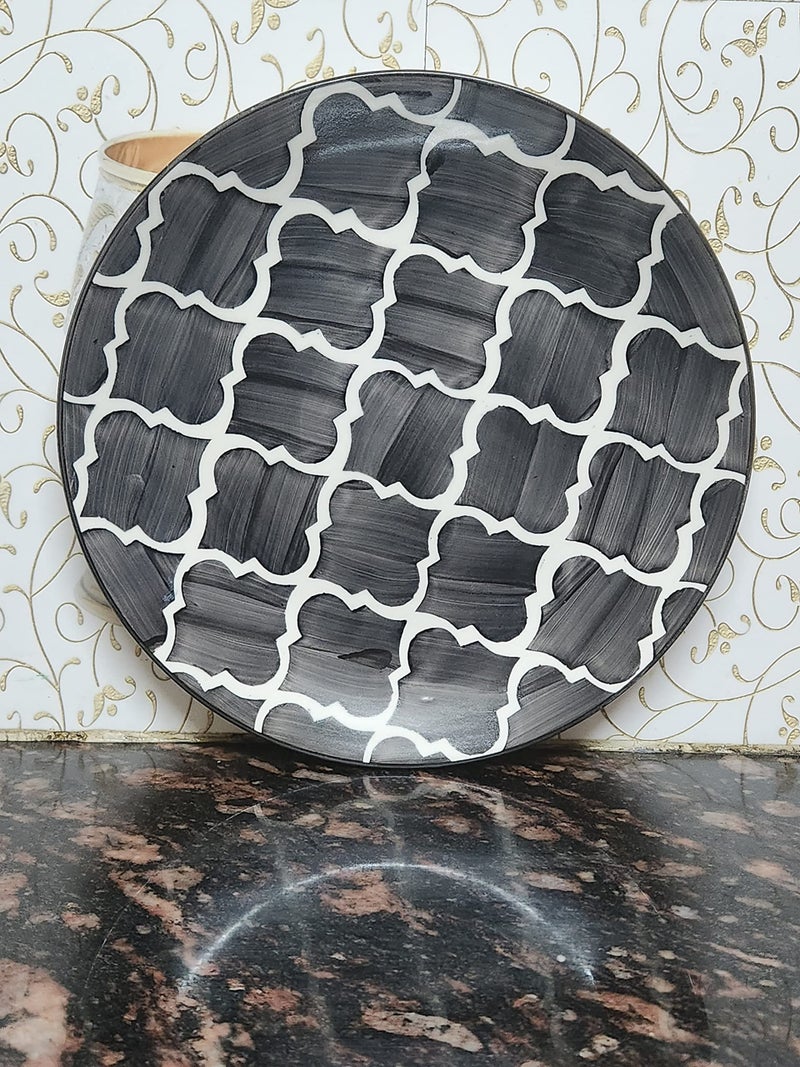 VolCraft Dinner Plates Ceramic Handpainted Set of 4 Ceramic Plates for Dinner with Black Umrao Pattern,Dinnerware Set Microwave and Dishwasher Safe - Image 5