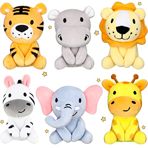 Aoriher 6 Pcs Mini Stuffed Forest Animals Jungle Bulk Plush Animal Toys 4 Inch Cute Plush Elephant Lion Giraffe for Baby Shower Christmas Birthday Gift Stuffer Toy Themed Party Decoration(Lovely) - Image 1