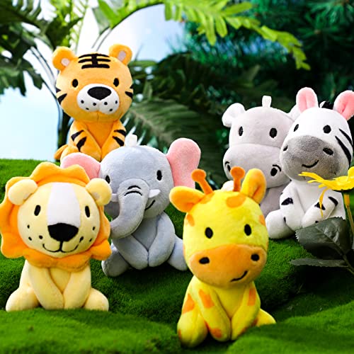 Aoriher 6 Pcs Mini Stuffed Forest Animals Jungle Bulk Plush Animal Toys 4 Inch Cute Plush Elephant Lion Giraffe for Baby Shower Christmas Birthday Gift Stuffer Toy Themed Party Decoration(Lovely) - Image 3