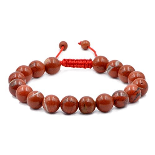 AD Beads Natural 10mm Gemstone Bracelets Healing Power Crystal Macrame Adjustable 7-9 Inch (Red River Jasper) - Image 1