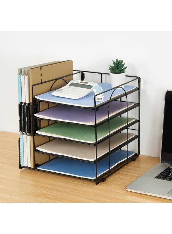 Desk Organizers and Accessories, 5-Tier Paper Letter Tray Organizer with File Holder, Desktop Organizer for Office Supplies, Office Desk Accessories & Workspace(Black) - Image 2