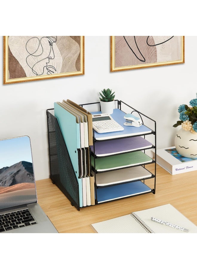 Desk Organizers and Accessories, 5-Tier Paper Letter Tray Organizer with File Holder, Desktop Organizer for Office Supplies, Office Desk Accessories & Workspace(Black) - Image 1