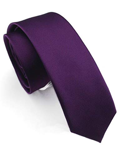 JEMYGINS 2.4" Purple Skinny Tie and Pocket Square with Tie Clip Silk slim Necktie Sets for Men - Image 3