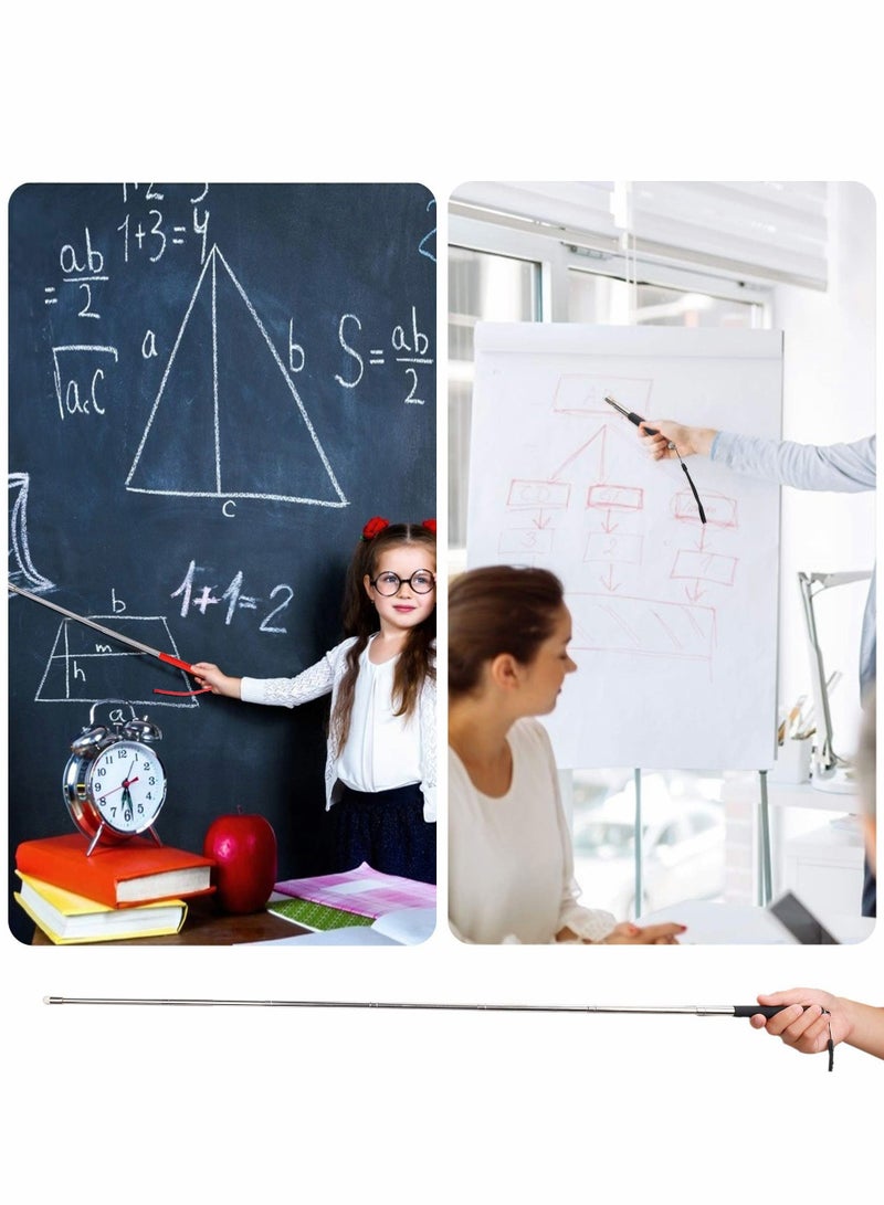 Telescoping Pointer Telescopic Teachers Retractable Stick Extendable Classroom Whiteboard Presenter with Lanyard and Felt Head for Presentations 2 Pieces Black Red - Image 5
