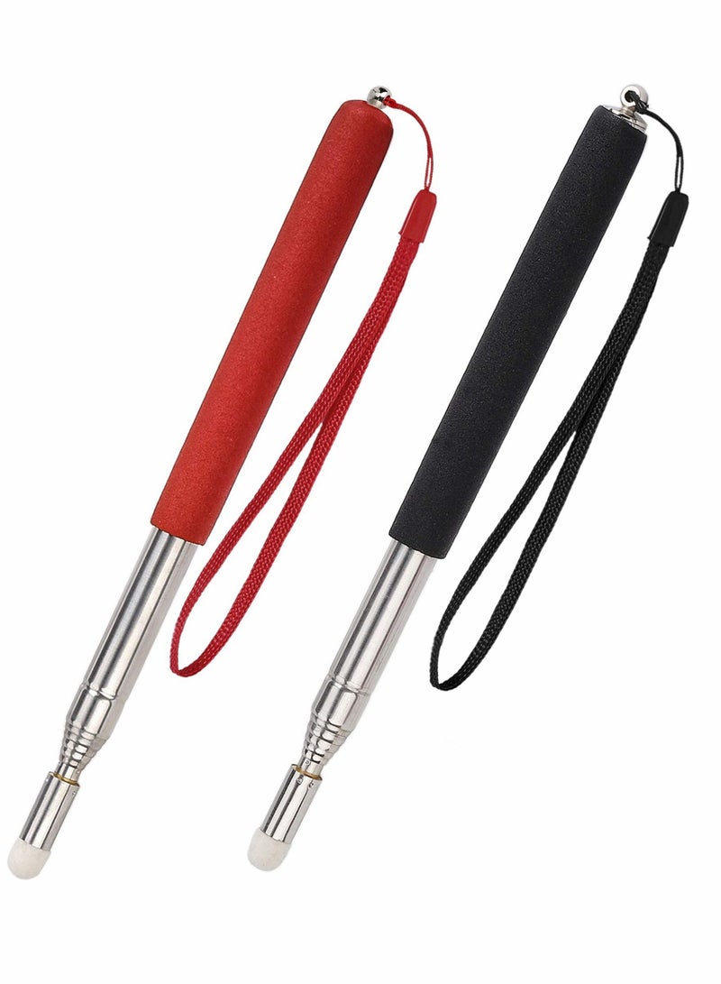 Telescoping Pointer Telescopic Teachers Retractable Stick Extendable Classroom Whiteboard Presenter with Lanyard and Felt Head for Presentations 2 Pieces Black Red - Image 1