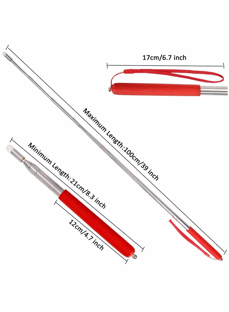 Telescoping Pointer Telescopic Teachers Retractable Stick Extendable Classroom Whiteboard Presenter with Lanyard and Felt Head for Presentations 2 Pieces Black Red - Image 3