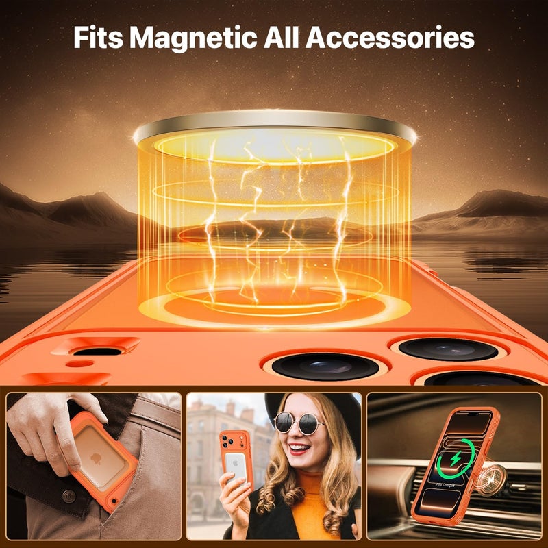 CENHUFO Magnetic Case for iPhone 17 Pro [Compatible with MagSafe] Built-in 9H Tempered Glass Screen Protector and Camera Protection, 360° Shockproof Phone Cover Case - Orange Good ventilation - Image 3