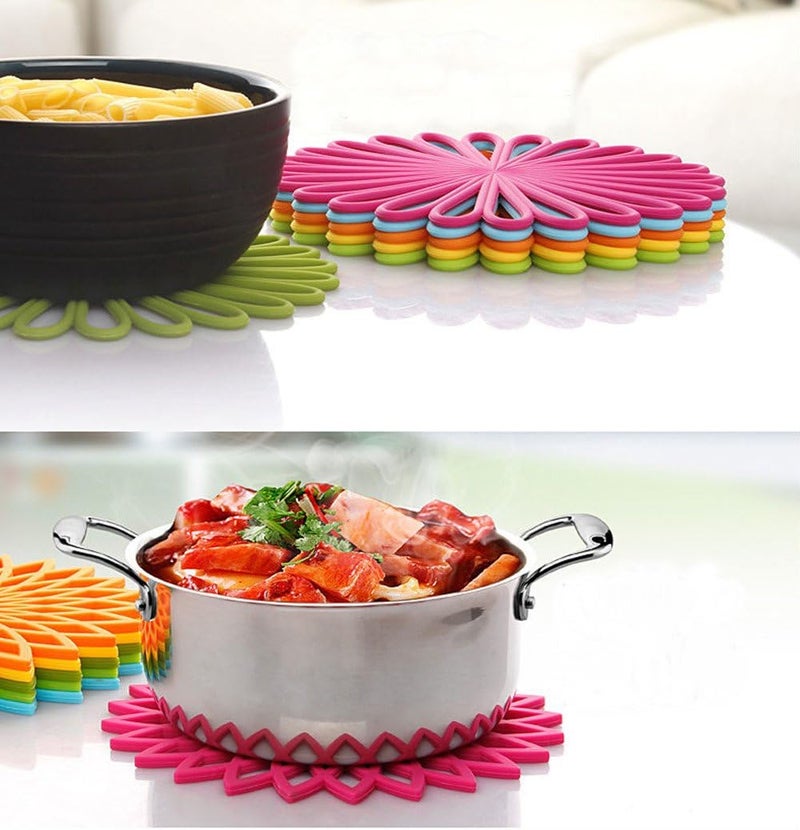 ME.FAN MEFAN Silicone Trivet Mat  Kitchen Hot Pads for Pots  Dish  Insulated Teapot Trivet  Flexible Durable NonSlip Large Coasters 3 Set Orange - Image 2